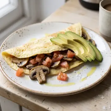 Omelette de champiñones y aguacate