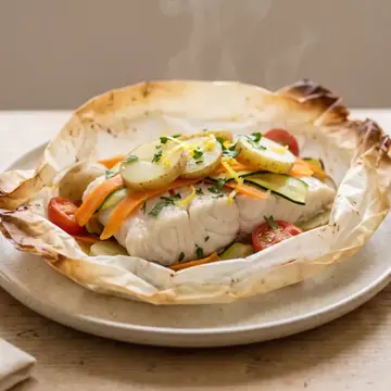 Pescado a la papillote con verduras